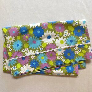 Wabasso DOUBLE Full Top Flat Sheet Purple Blue Green Flower Power